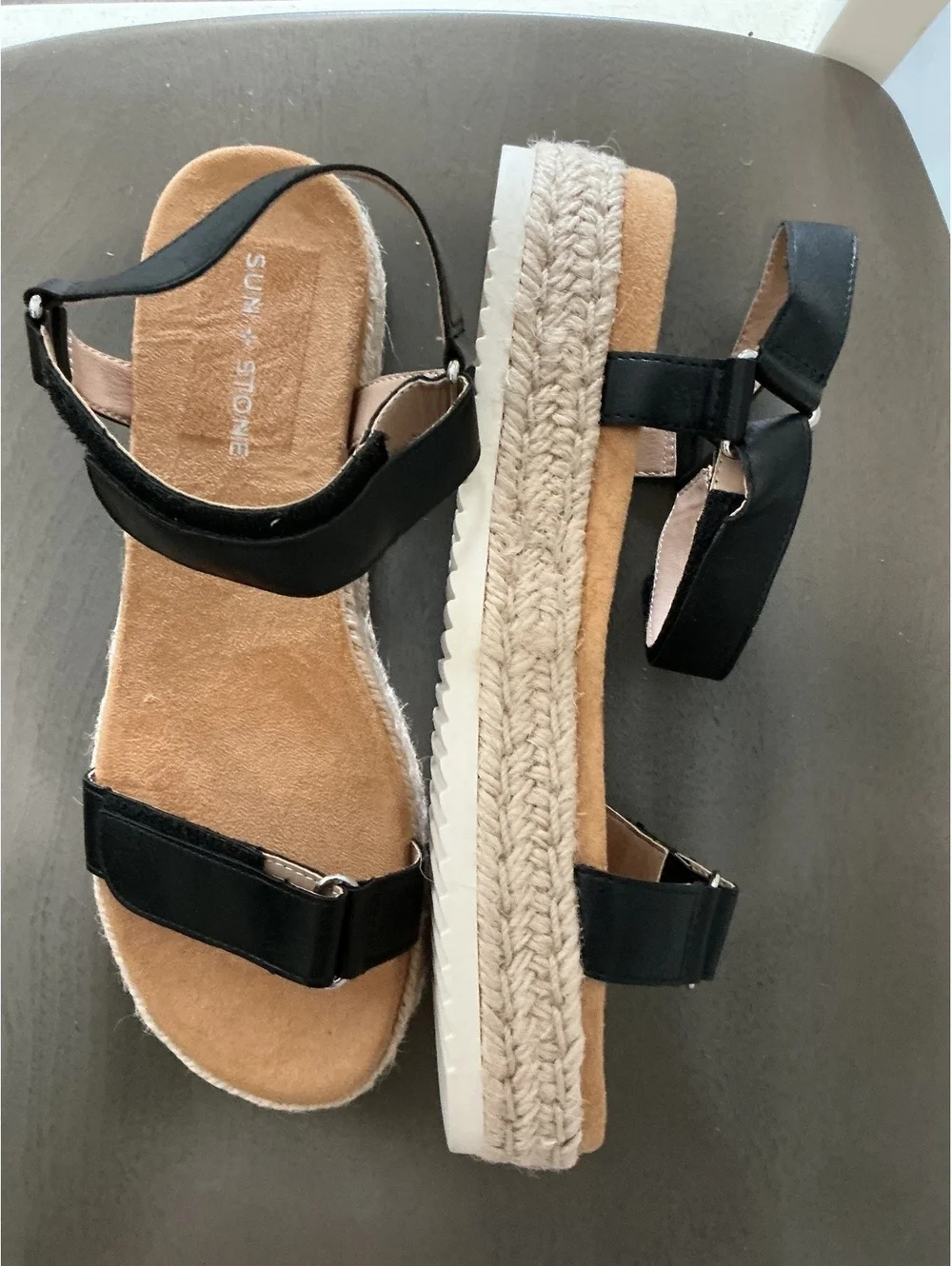 Womans Size 10 Sun + Stone Rylaan Black Velcro Strap Sandal